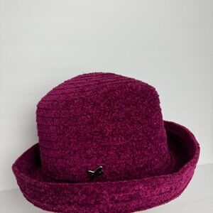 Betmar Hat Wine Bordo Chenile Ribbed Rolled Brim Plush Textured